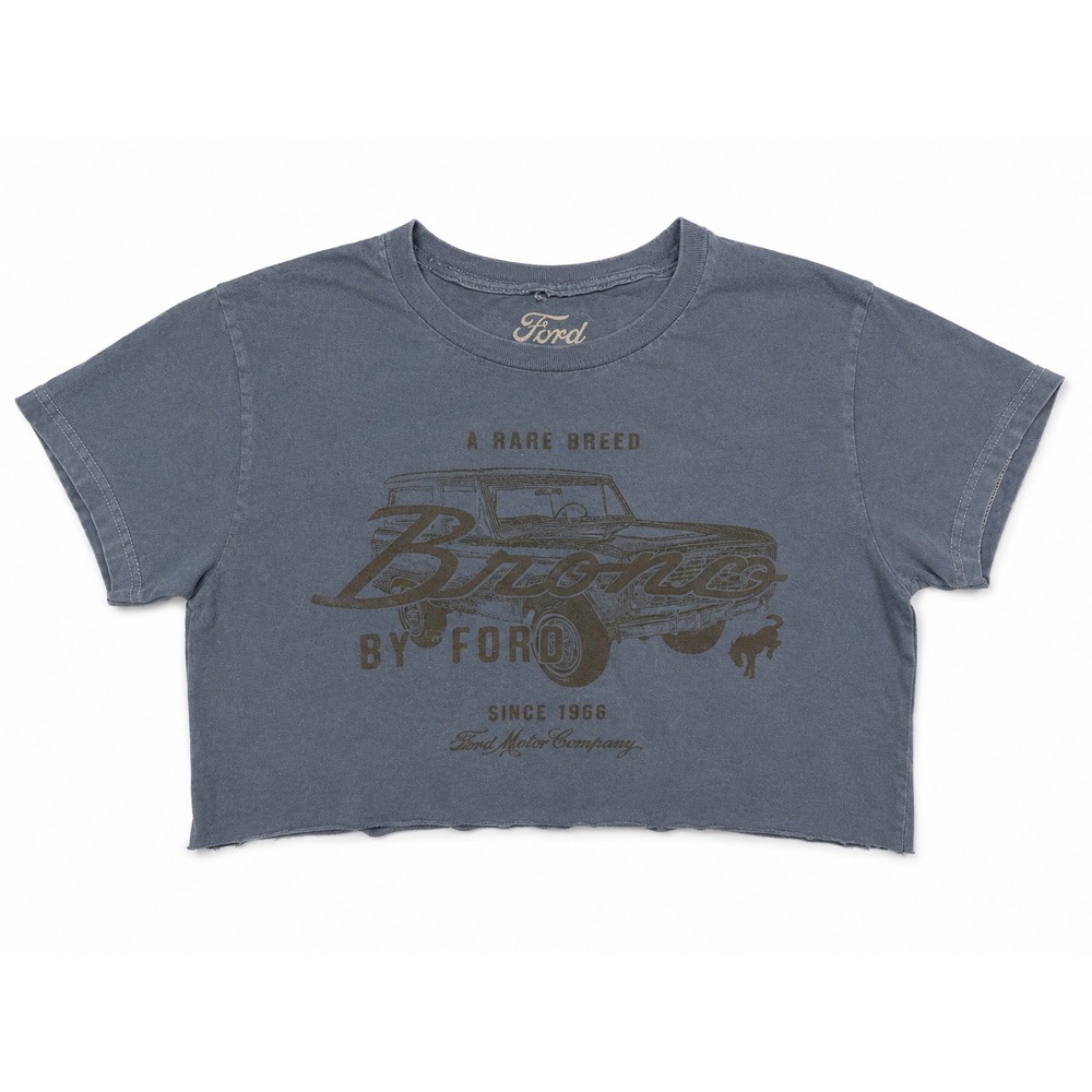 Ford Bronco Graphic Crop Top Washed Blue Gray Rare Breed Raw Hem Size M